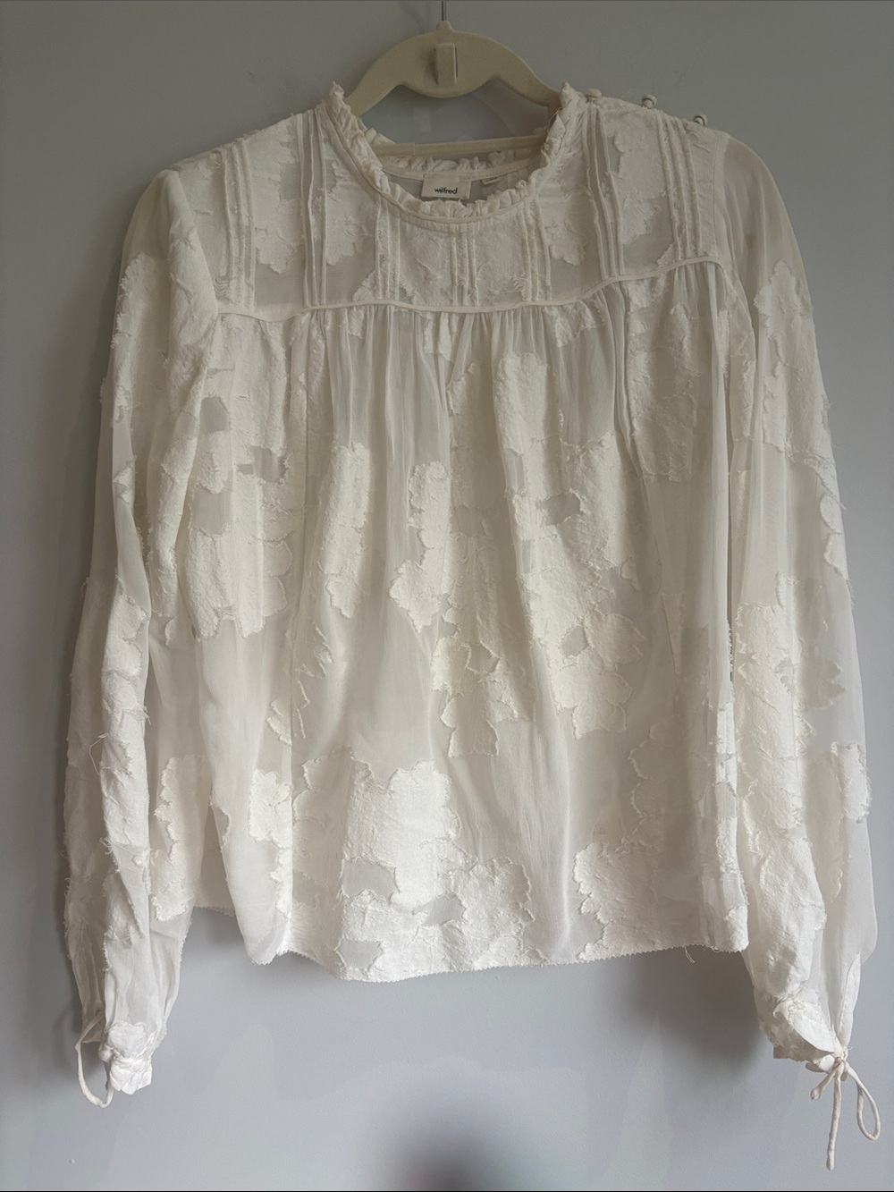 Wilfred Cream Textured Floral Ruffle-Neck Blouse